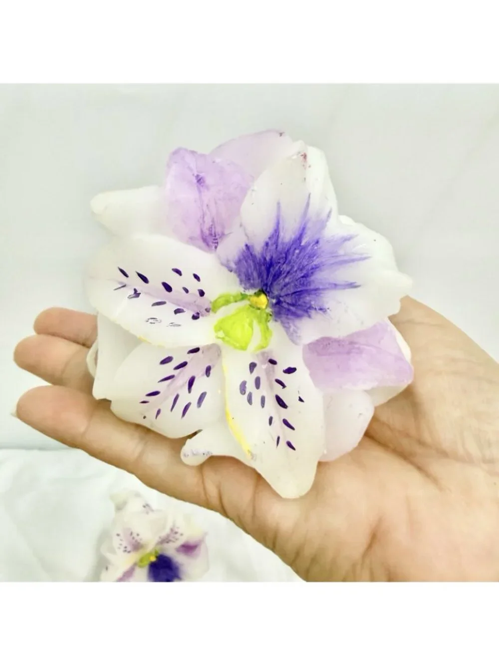 Vintage Handcrafted Cattleya Orchid Flower Candles Hand Painted Purple Lot of 4
